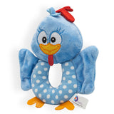 Sonaja y mordedera sensorial de peluche de la gallina pintadita